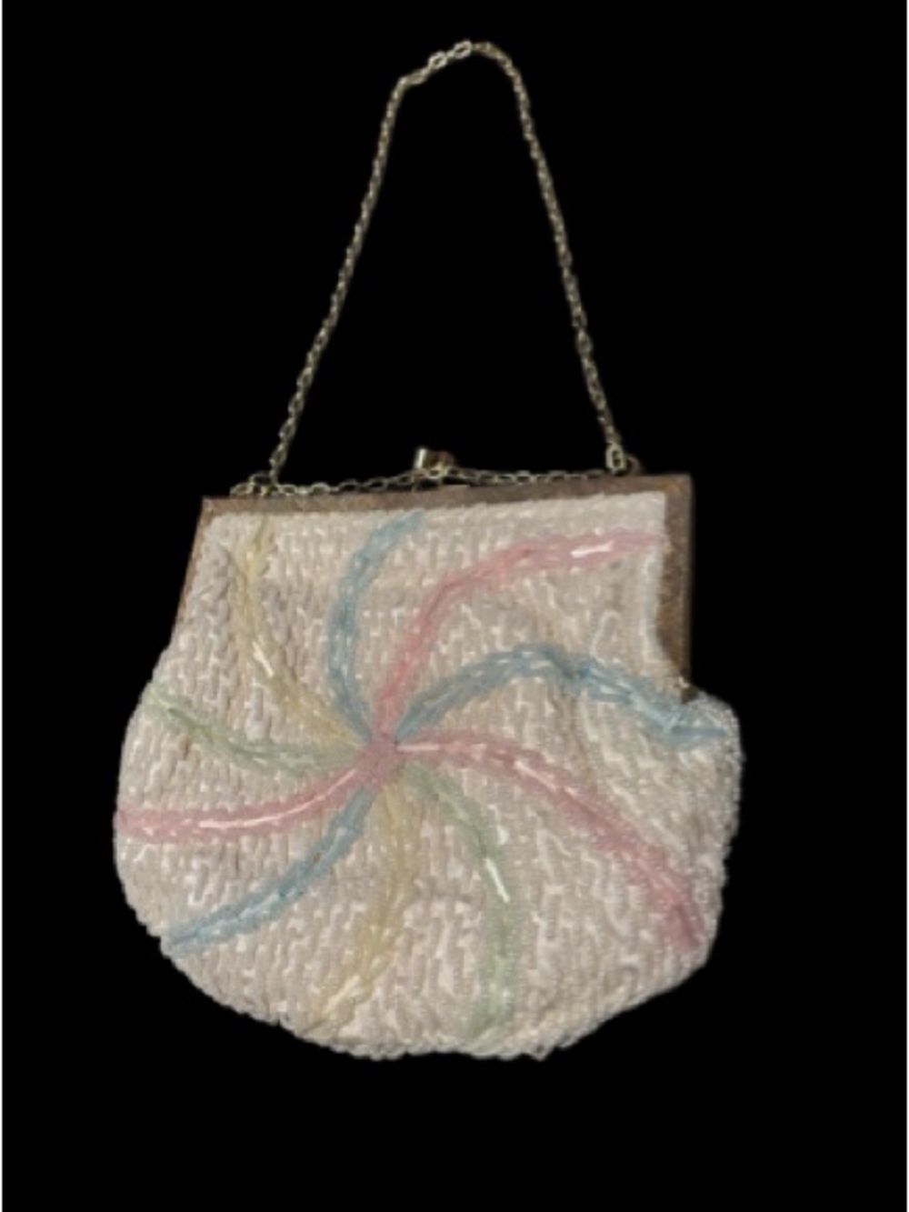 Vintage Seed Beaded Pastel Swirl Evening Bag - Unbranded